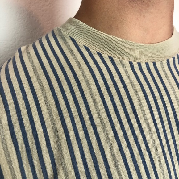 Vtg Tan with Blue Stripes Tee - Picture 5 of 9